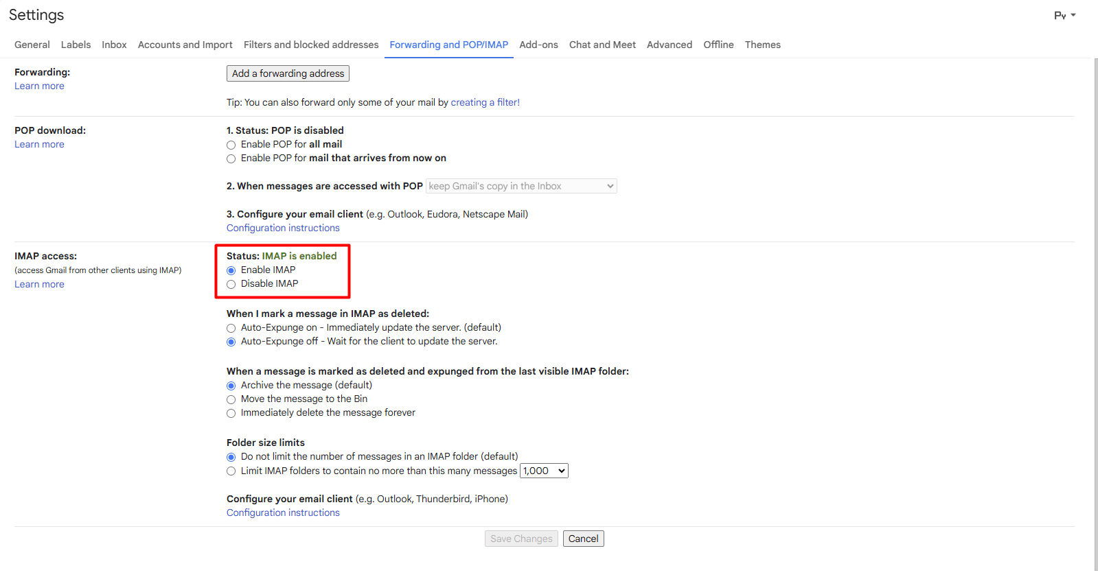 Enable IMAP